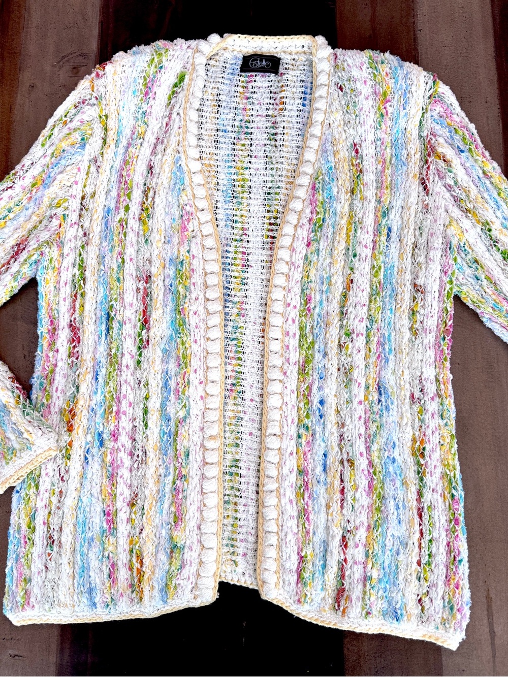 Vintage Estelle Gracer Rainbow Handwoven Art to Wear Cardigan Sweater S/M
